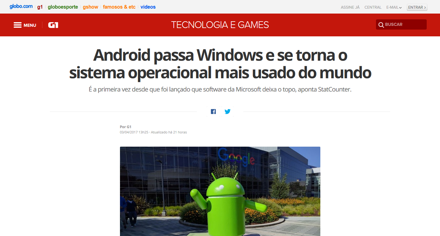 Windows perde posto de sistema operacional mais usado do mundo para Android Windows perde posto de sistema operacional mais usado do mundo para Android