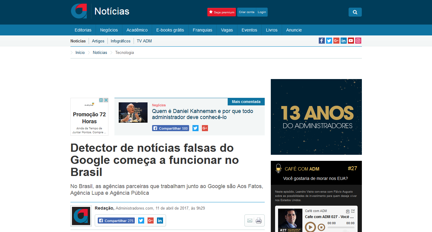 Google lança detector de notícias falsas no Brasil Google lança detector de notícias falsas no Brasil
