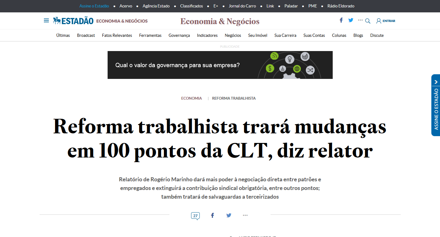 Reforma Trabalhista quer mudar 100 pontos na CLT, diz relator Reforma Trabalhista quer mudar 100 pontos na CLT, diz relator