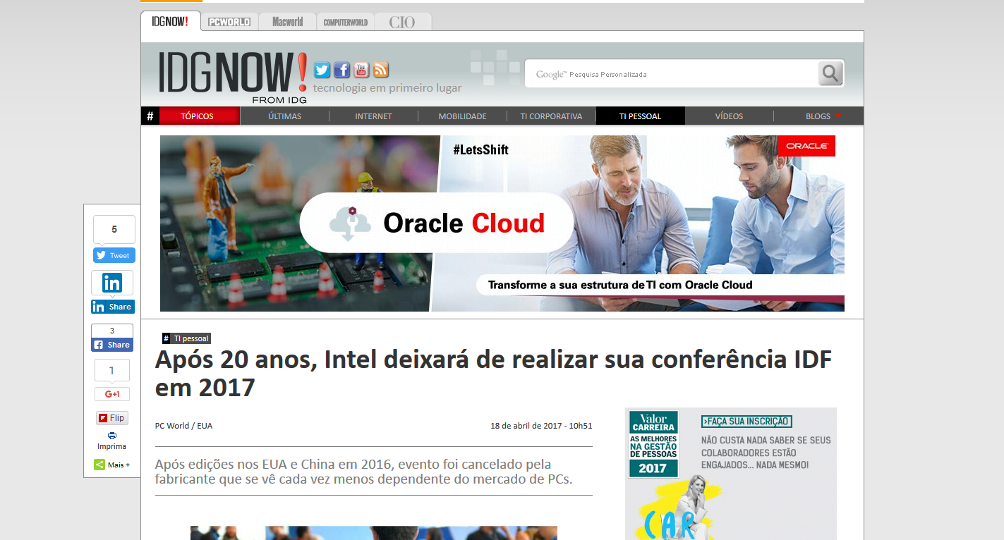Intel Developer Forum (IDF), Conferência IDF Intel Developer Forum (IDF), Conferência IDF
